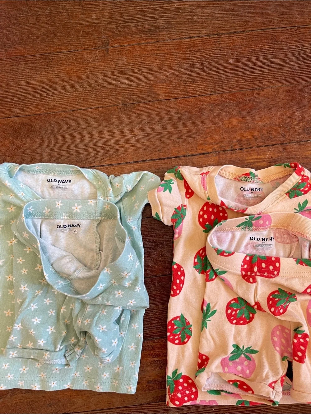 Toddler Kids 2-Pack Short Sleeve Pajama Sets - Mint Floral & Pink Strawberry 2T